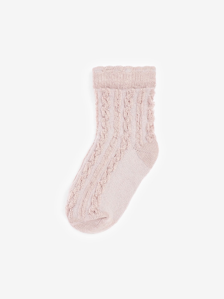 Pink/Neutral Baby Cable Socks 7 Pack (0mths-2yrs) - Image 2 of 8