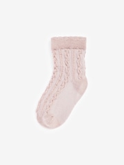 Pink/Neutral Baby Cable Socks 7 Pack (0mths-2yrs) - Image 7 of 8