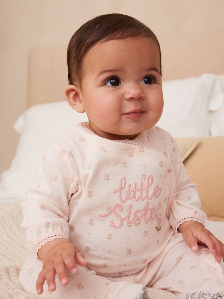 Pink Little Sister Baby Sleepsuit (0-18mths) - Image 1 of 8