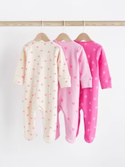 Pink/Cream Two Way Zip 100% Cotton Baby Sleepsuits 3 Pack (0-3yrs) - Image 2 of 7