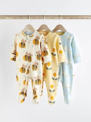 Blue/Yellow Baby Two Way Zip 100% Cotton Sleepsuits 3 Pack (0mths-2yrs) - Image 1 of 12