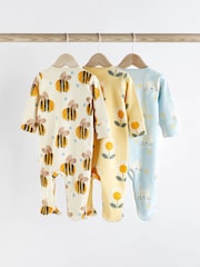 Blue/Yellow Baby Two Way Zip 100% Cotton Sleepsuits 3 Pack (0mths-2yrs) - Image 2 of 12