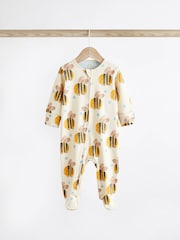 Blue/Yellow Baby Two Way Zip 100% Cotton Sleepsuits 3 Pack (0mths-2yrs) - Image 3 of 12