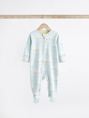Blue/Yellow Baby Two Way Zip 100% Cotton Sleepsuits 3 Pack (0mths-2yrs) - Image 4 of 12