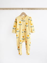 Blue/Yellow Baby Two Way Zip 100% Cotton Sleepsuits 3 Pack (0mths-2yrs) - Image 5 of 12