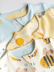 Blue/Yellow Baby Two Way Zip 100% Cotton Sleepsuits 3 Pack (0mths-2yrs) - Image 7 of 12