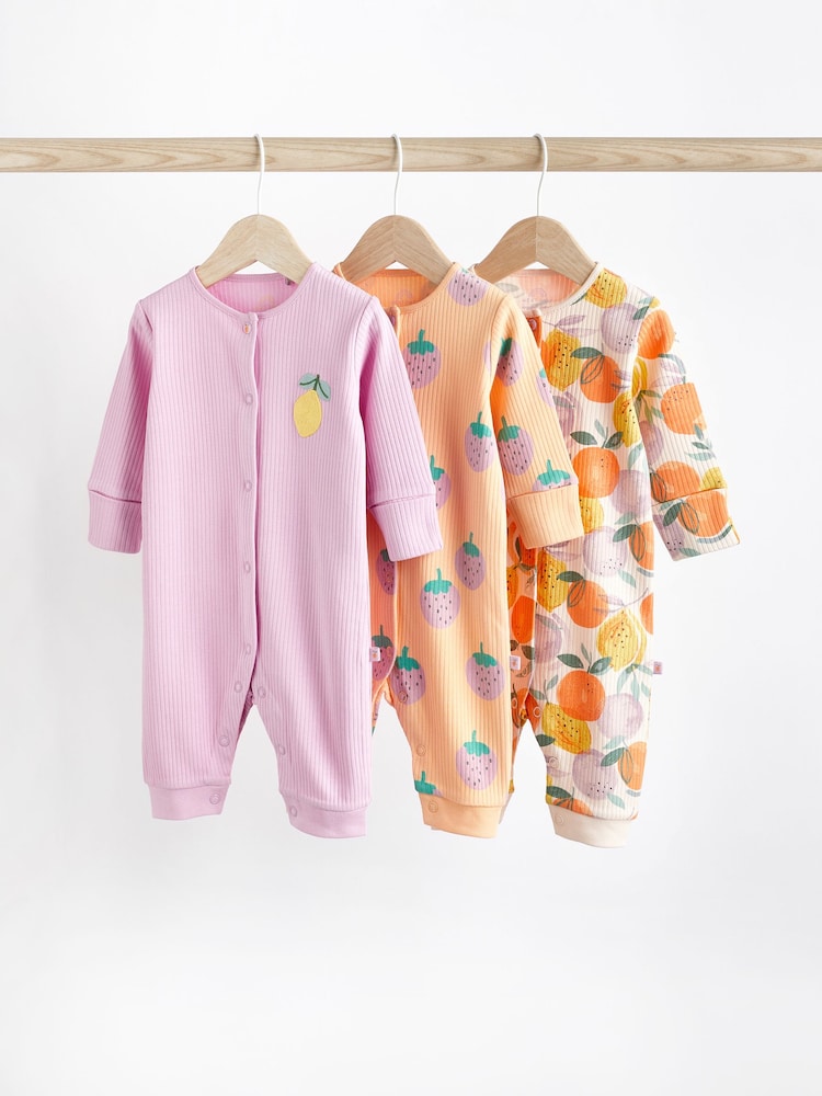 Vijolična/oranžna - dojenček Printed brez stopal 100% Cotton Sleepsuits 3 komplet (0mths-3yrs) - Slika 1 iz 8