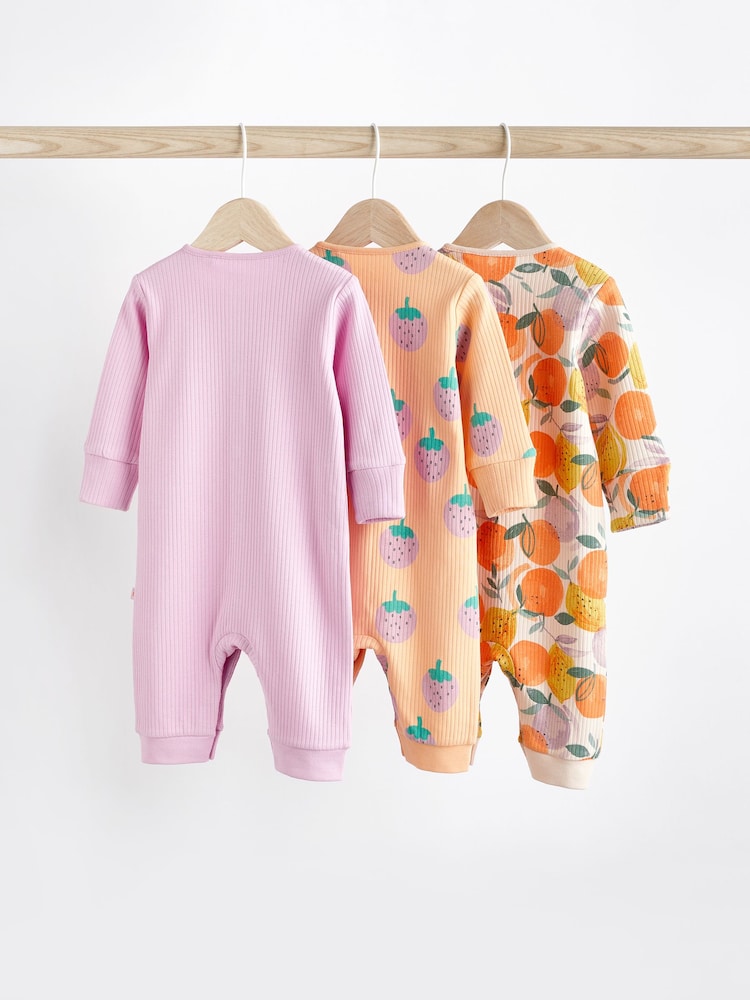 Vijolična/oranžna - dojenček Printed brez stopal 100% Cotton Sleepsuits 3 komplet (0mths-3yrs) - Slika 2 iz 8