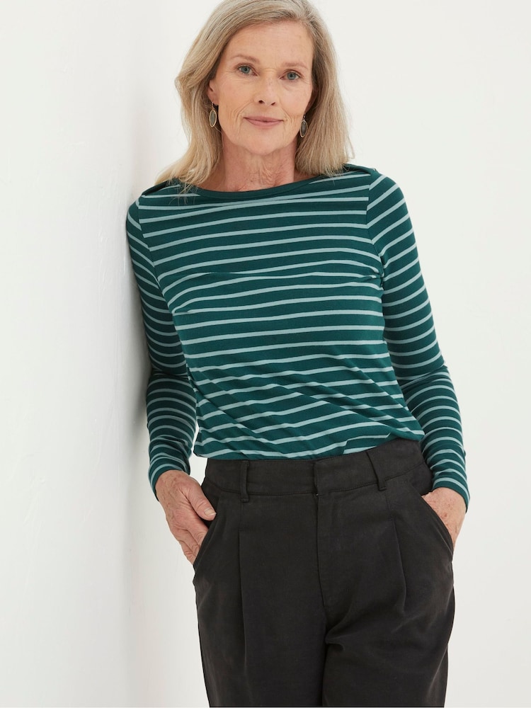 FatFace Green Organic Cotton Breton T-Shirt - Image 1 of 4 FatFace Green Organic Cotton Breton T-Shirt - Image 1 of 4