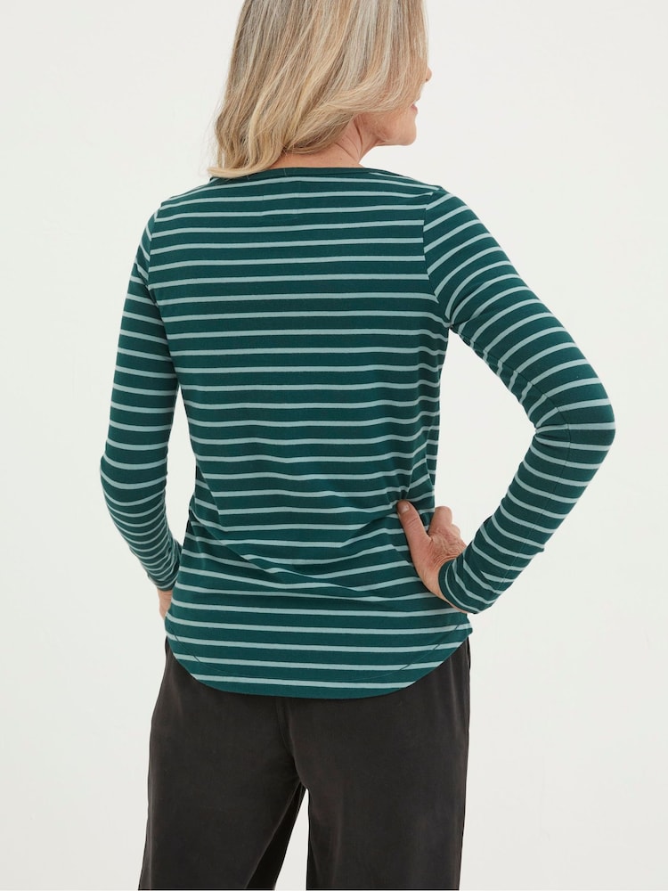FatFace Green Organic Cotton Breton T-Shirt - Image 2 of 4