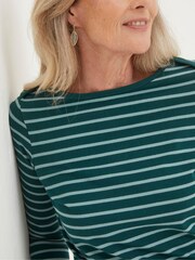 FatFace Green Organic Cotton Breton T-Shirt - Image 3 of 4