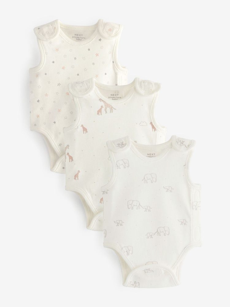 Neutral Character Baby Premature 100% Cotton Bodysuits 3 Pack - Image 1 of 6