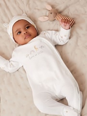 White Born in 2024 100% Cotton Baby Sleepsuit (0-9mths) - Image 1 of 8