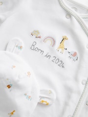 White Born in 2024 100% Cotton Baby Sleepsuit (0-9mths) - Image 8 of 8