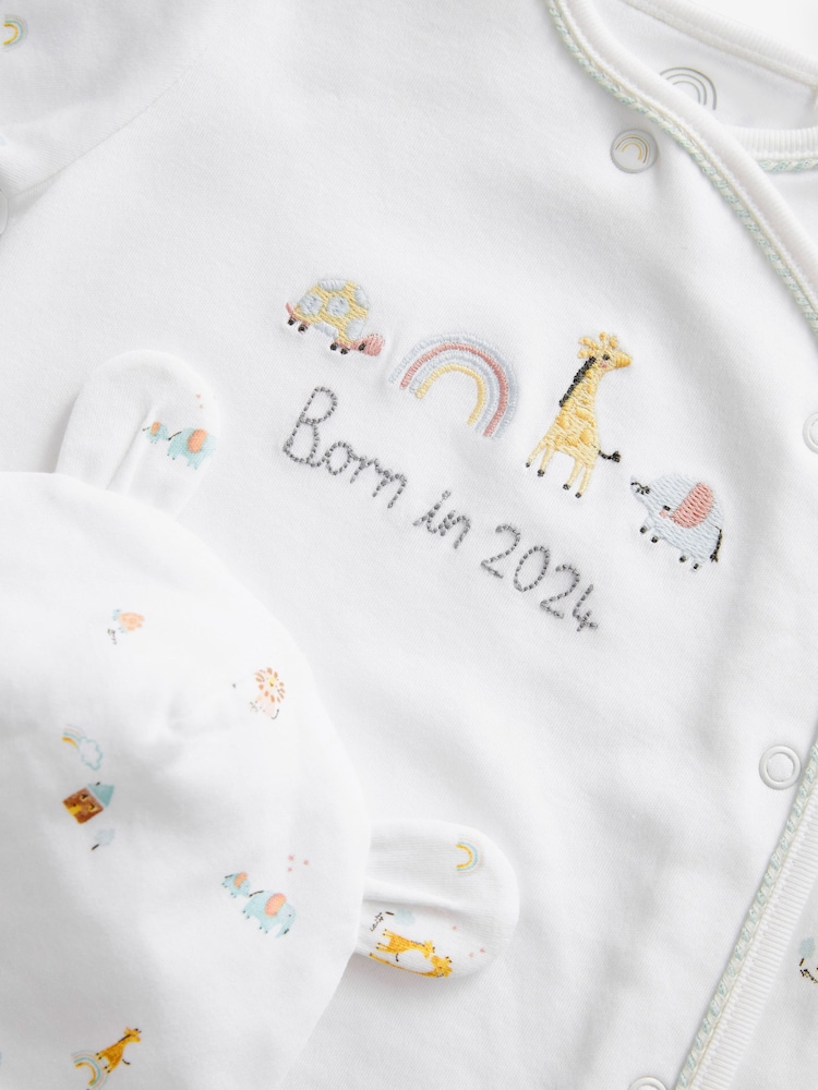 White Born in 2024 100% Cotton Baby Sleepsuit (0-9mths) - Image 8 of 8