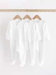 White Essential Zipped 100% Cotton Baby Sleepsuits 3 Pack (0-3yrs) - Image 1 of 6