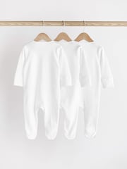 White Essential Zipped 100% Cotton Baby Sleepsuits 3 Pack (0-3yrs) - Image 2 of 6