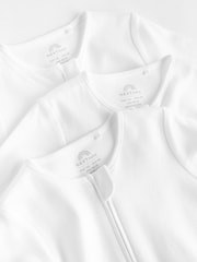 White Essential Zipped 100% Cotton Baby Sleepsuits 3 Pack (0-3yrs) - Image 4 of 6