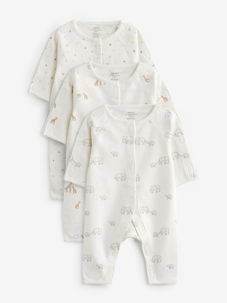 Neutral Premature Baby 100% Cotton Sleepsuits 3 Pack (0-0mths) - Image 1 of 6