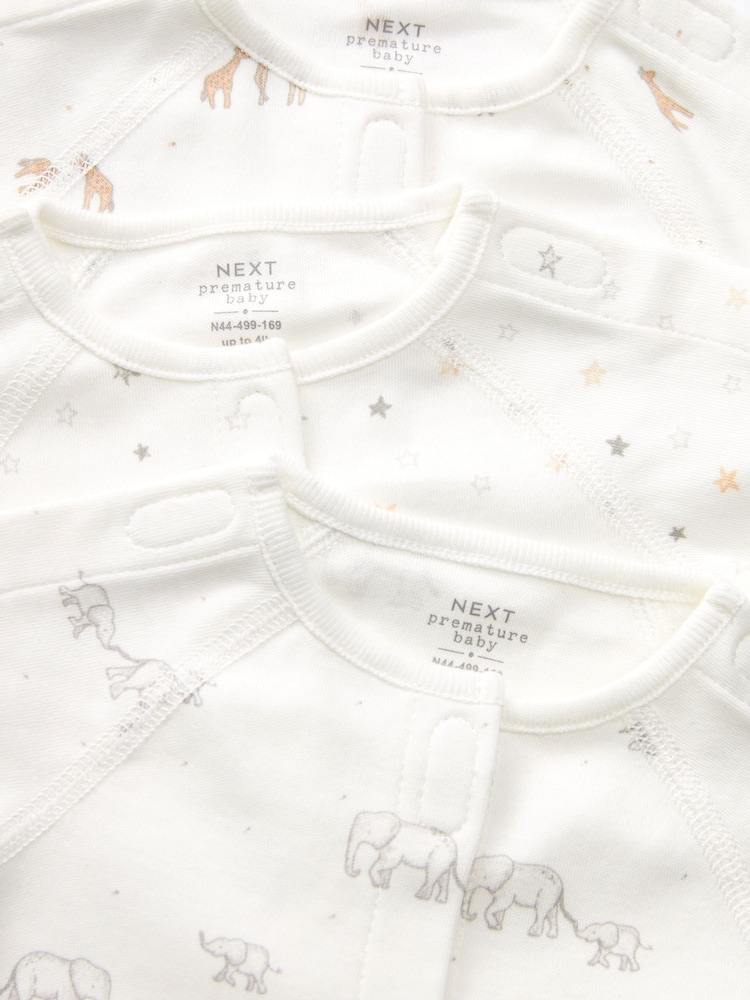 Neutral Premature Baby 100% Cotton Sleepsuits 3 Pack (0-0mths) - Image 6 of 6