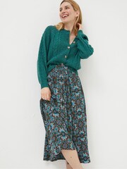 FatFace Green Millie Mirrored Floral Midi Skirt - Image 1 of 5