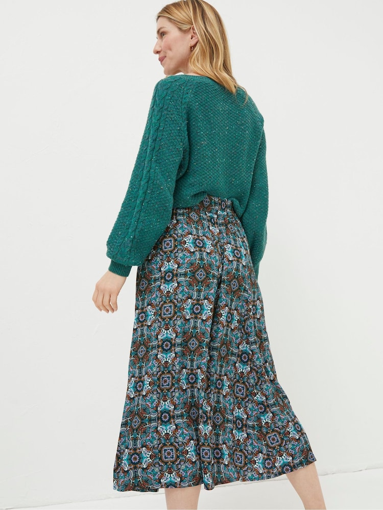 FatFace Green Millie Mirrored Floral Midi Skirt - Image 2 of 5