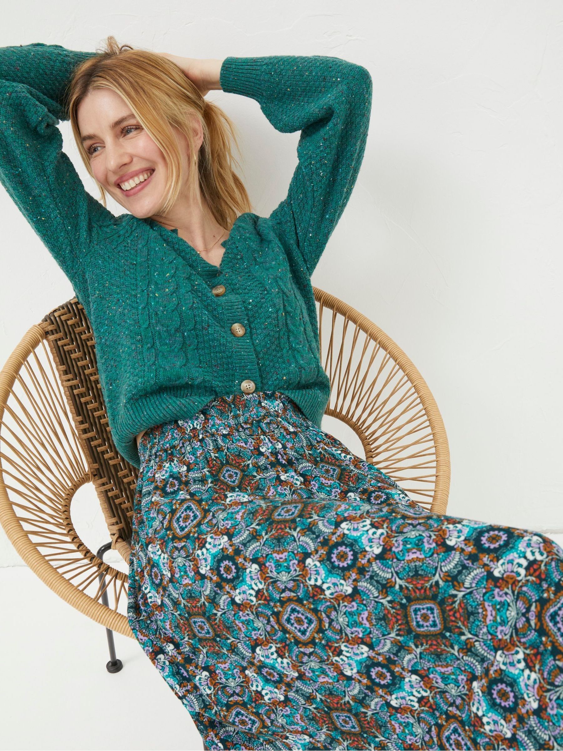Buy FatFace Green Millie Mirrored Floral Midi Skirt from