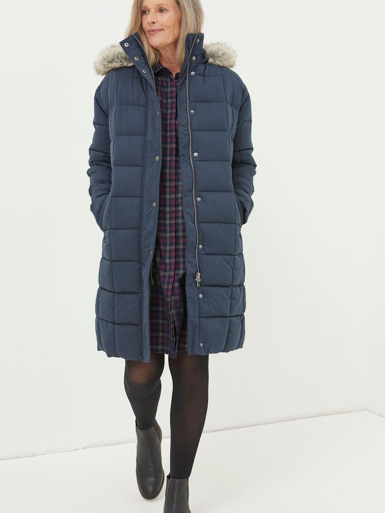 FatFace Blue Sienna Quilted Mid Length Coat - Image 1 of 4