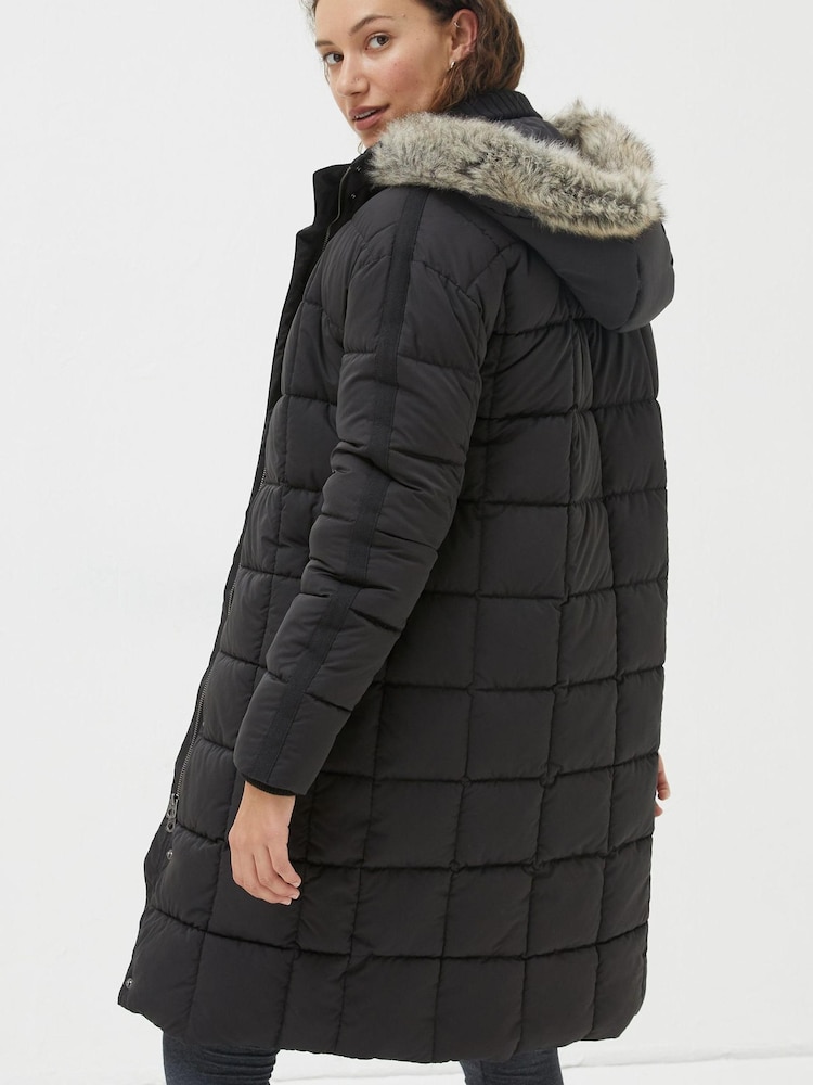 FatFace Black Sienna Quilted Mid Length Coat - Image 2 of 6