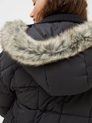 FatFace Black Sienna Quilted Mid Length Coat - Image 4 of 6