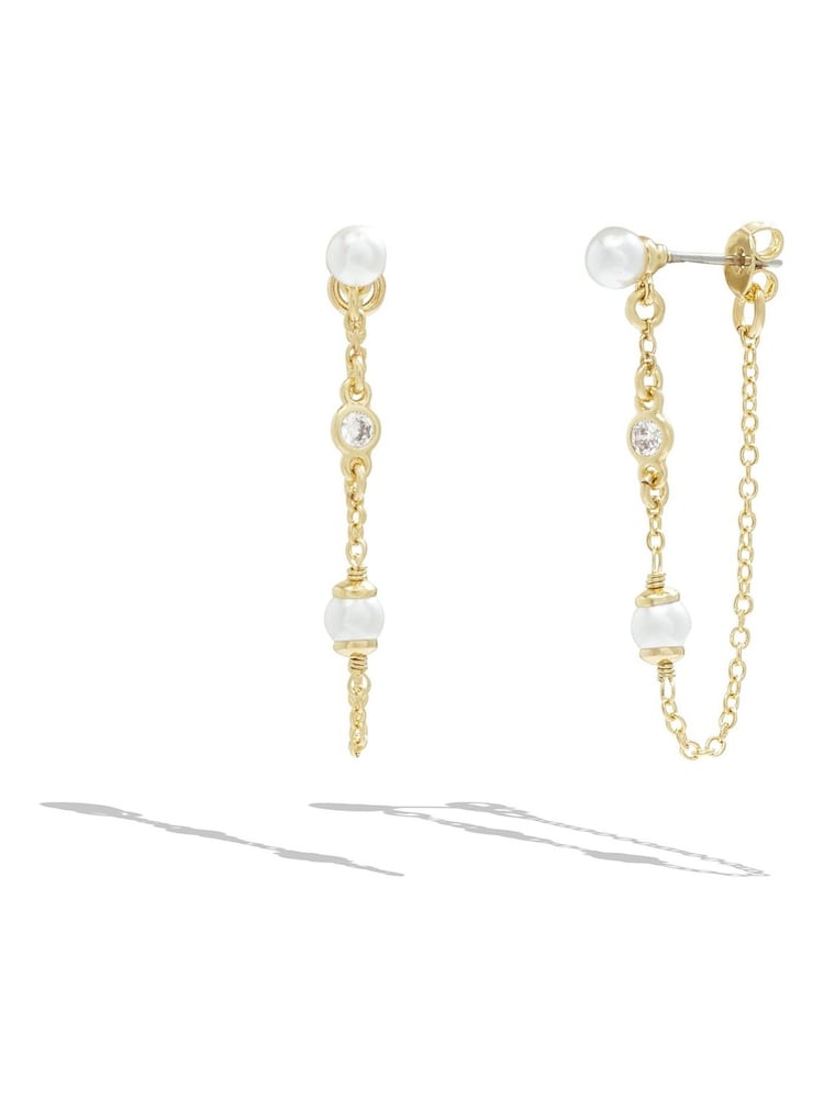 COACH Gold Tone Pearl Swag Chain Earrings - Image 1 of 2