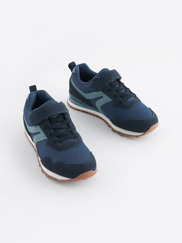 Navy Blue Standard Fit (F) One Strap Elastic Lace Trainers - Image 1 of 6