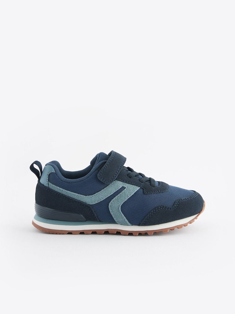 Navy Blue Standard Fit (F) One Strap Elastic Lace Trainers - Image 2 of 6