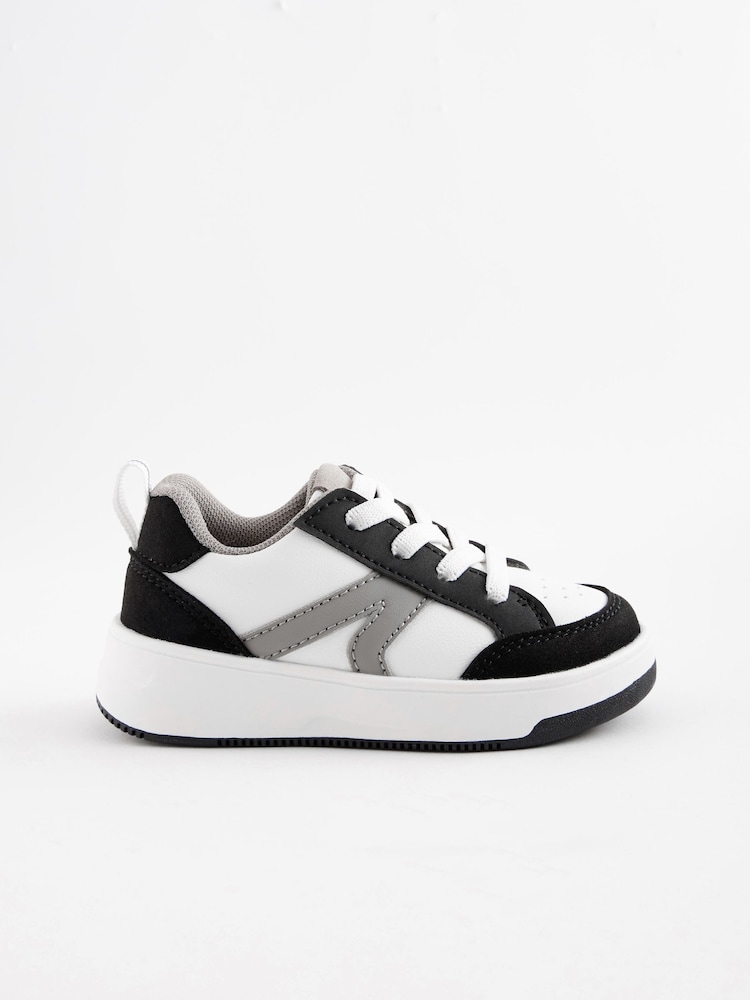 Black/White Standard Fit (F) Elastic Lace Trainers - Image 2 of 5