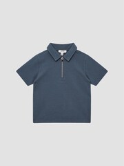 Reiss Airforce Blue Creed Junior Textured Half-Zip Polo Shirt - Image 2 of 6