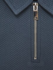 Reiss Airforce Blue Creed Junior Textured Half-Zip Polo Shirt - Image 6 of 6
