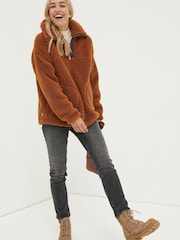 FatFace Brown Parker Colour Block Fleece Cardigan - Image 1 of 6