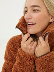 FatFace Brown Parker Colour Block Fleece Cardigan - Image 4 of 6