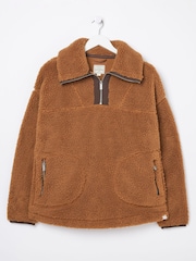 FatFace Brown Parker Colour Block Fleece Cardigan - Image 6 of 6