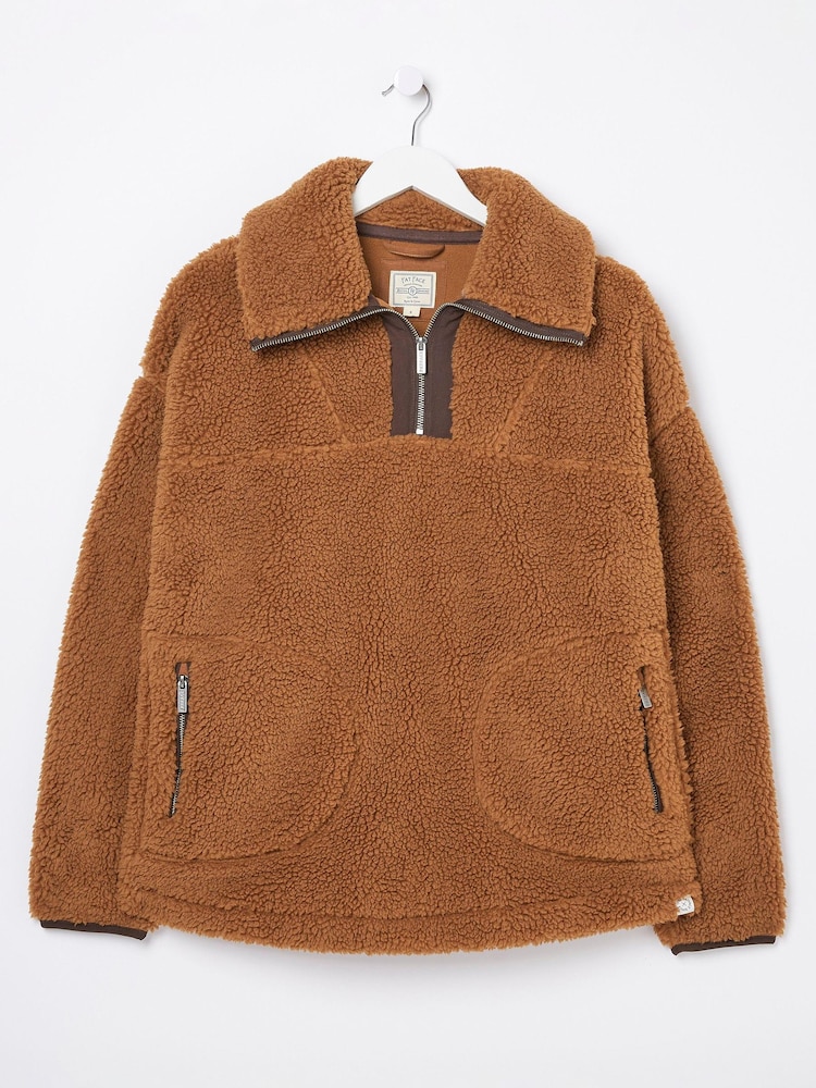 FatFace Brown Parker Colour Block Fleece Cardigan - Image 6 of 6