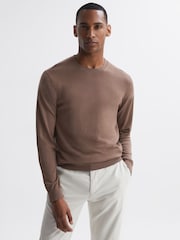 Reiss Brown Sugar Wessex Merino Wool Crew Neck Jumper - Image 1 of 5