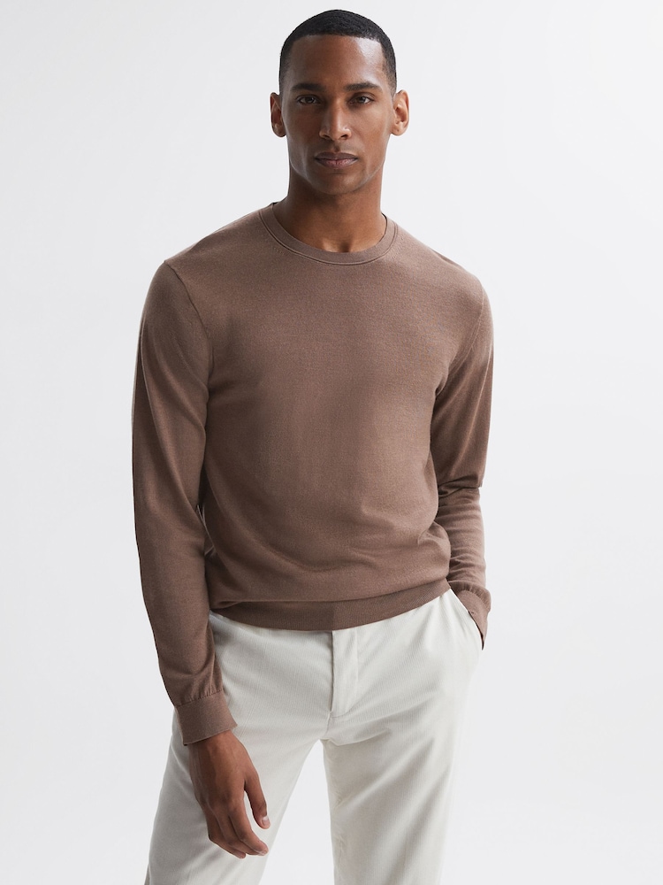 Reiss Brown Sugar Wessex Merino Wool Crew Neck Jumper - Image 1 of 5