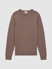 Reiss Brown Sugar Wessex Merino Wool Crew Neck Jumper - Image 2 of 5