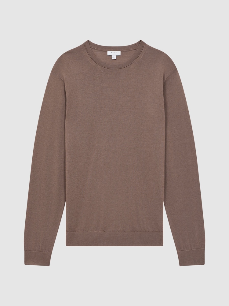 Reiss Brown Sugar Wessex Merino Wool Crew Neck Jumper - Image 2 of 5