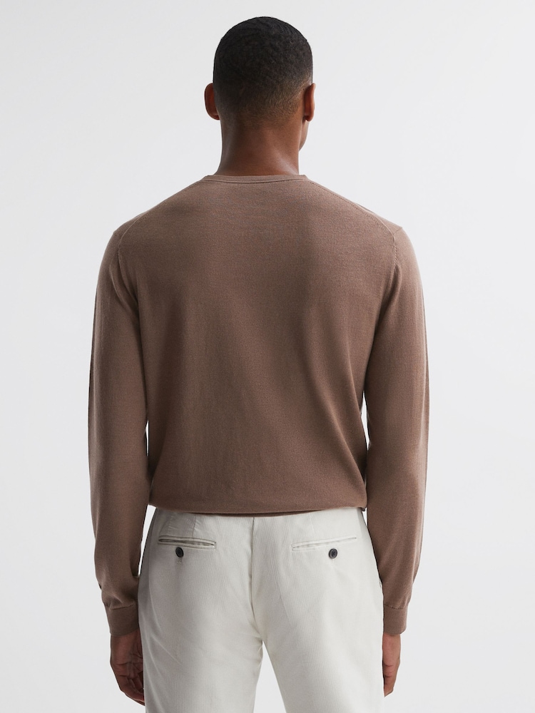 Reiss Brown Sugar Wessex Merino Wool Crew Neck Jumper - Image 5 of 5
