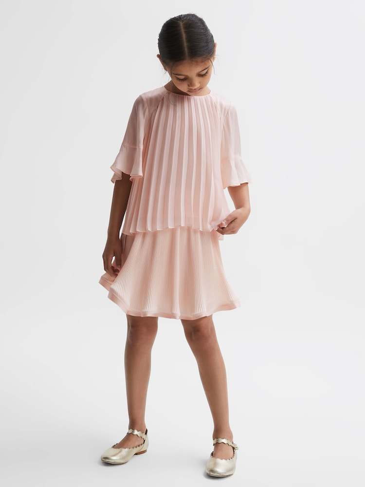 Reiss Pink Tommi Pleated Flare Sleeve Top - Image 1 of 6 Reiss Pink Tommi Pleated Flare Sleeve Top - Image 1 of 6
