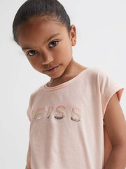 Reiss Pink Terry 9-14 yrs Cotton Crew Neck Cropped T-Shirt - Image 4 of 6