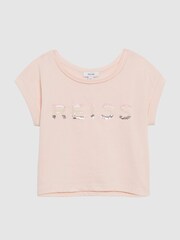 Reiss Pink Terry 4-9 yrs Cotton Crew Neck Cropped T-Shirt - Image 2 of 6