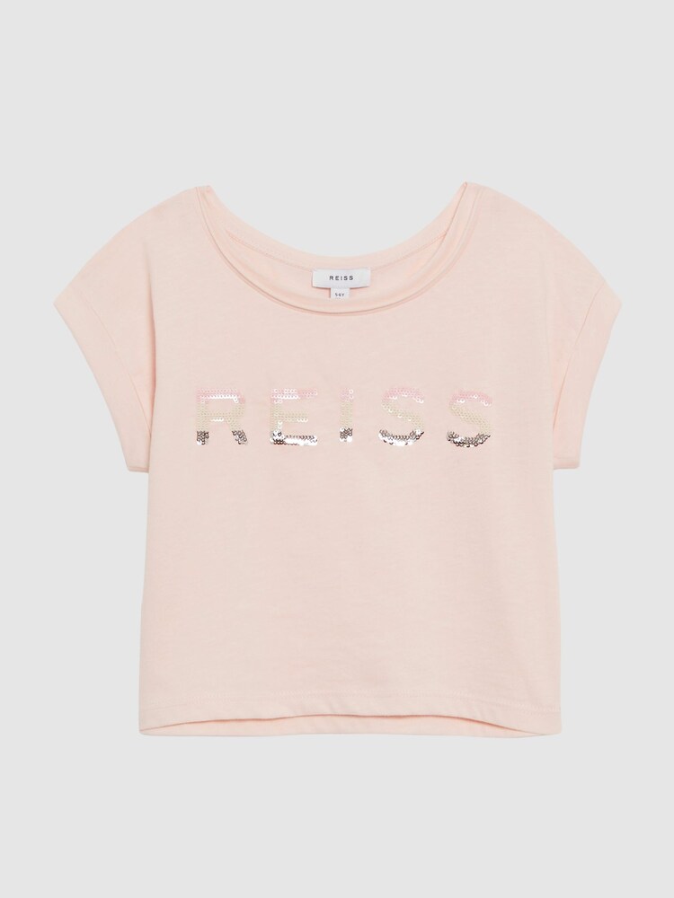Reiss Pink Terry 4-9 yrs Cotton Crew Neck Cropped T-Shirt - Image 2 of 6