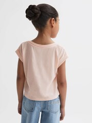 Reiss Pink Terry 4-9 yrs Cotton Crew Neck Cropped T-Shirt - Image 5 of 6